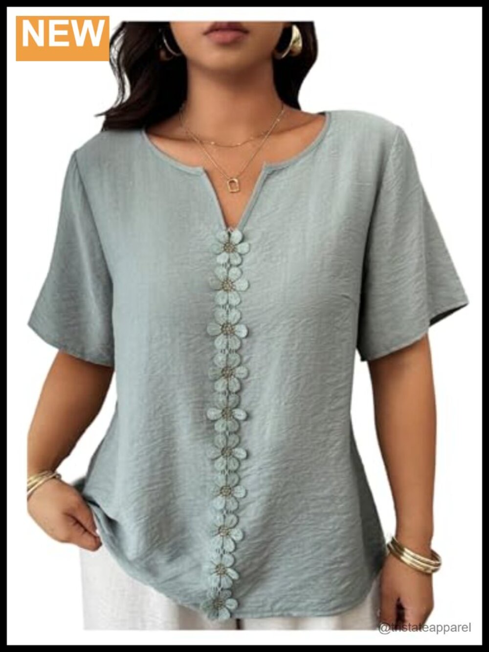 Women's Plus Size 3D Floral Embroidered Short Sleeve Top Notch V-Neck Boho
